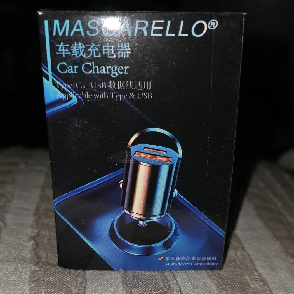 Black Car Charger with Type-C & USB